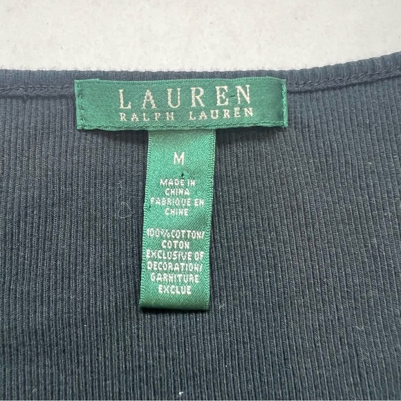 2/25 Lauren Ralph Lauren Black Lace v neck tank top sleeveless 90s vibes m - Picture 3 of 4